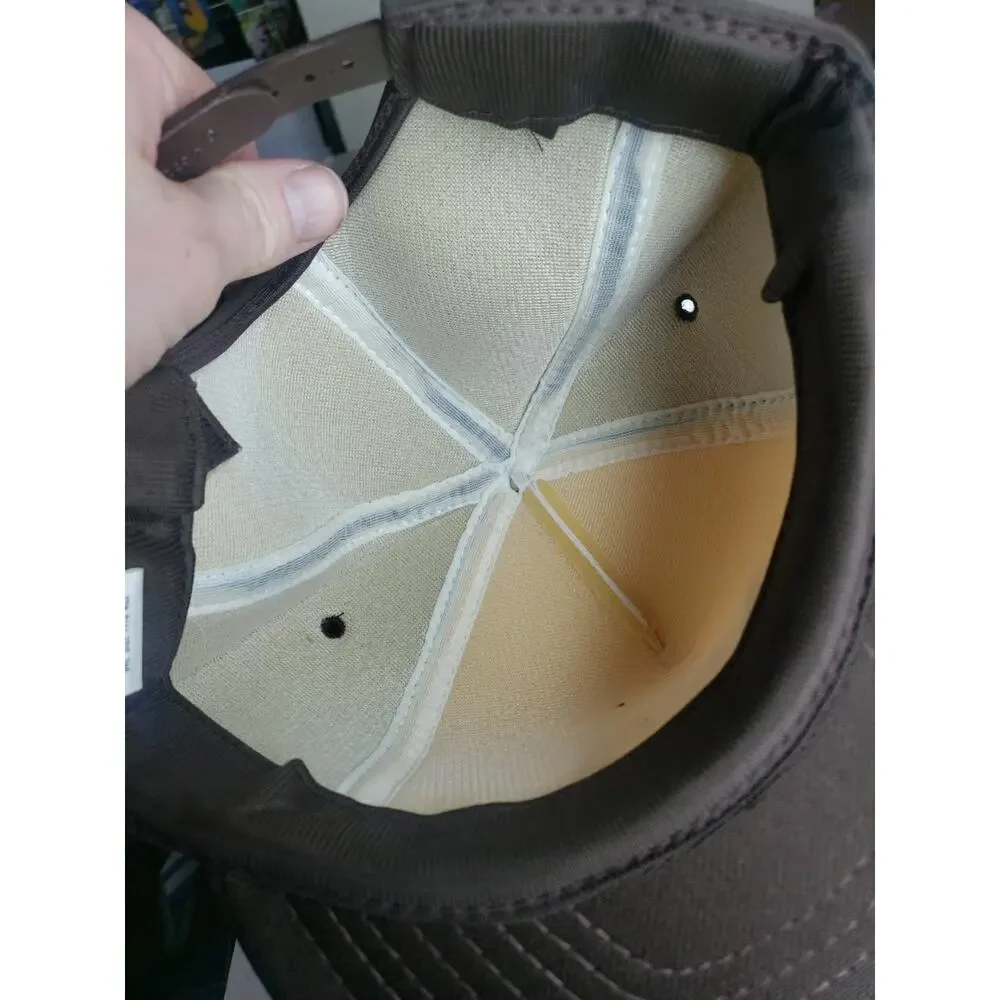 Vintage 80s Yaffe Iron & Metal Hat Cap Snapback White Brown Foam Trucker Hat